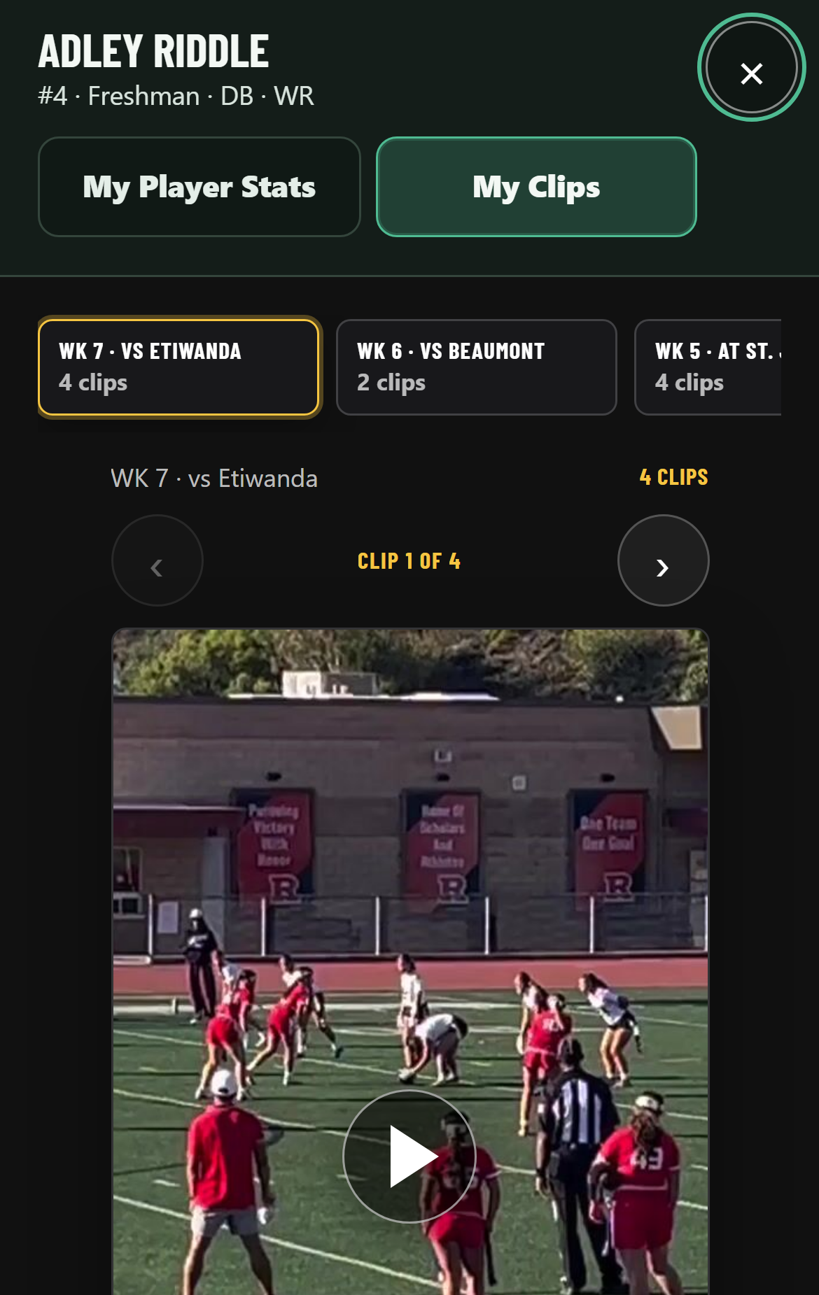 Player Clips screen